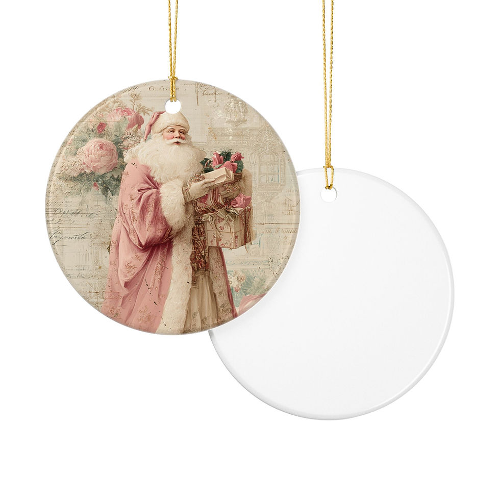 Thumbnail:  Victorian Santa Claus Christmas Ornament – Vintage Shabby Chic Pink Roses 
