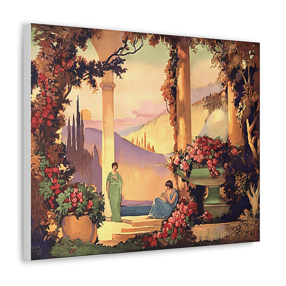 Thumbnail: Canvas Art Deco Women Mountains Lake Flowers Robert Atkinson Fox style Decor 