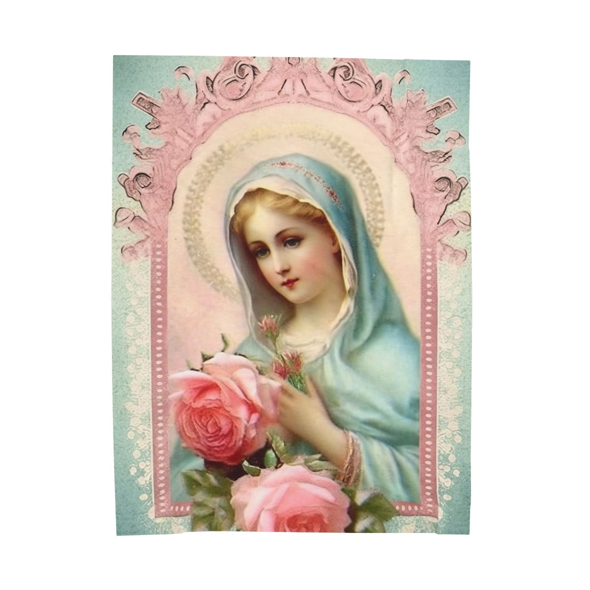 Shabby Throw Blanket Virgin Mary Pink Roses Cottage Chic Decor Catholic Gift