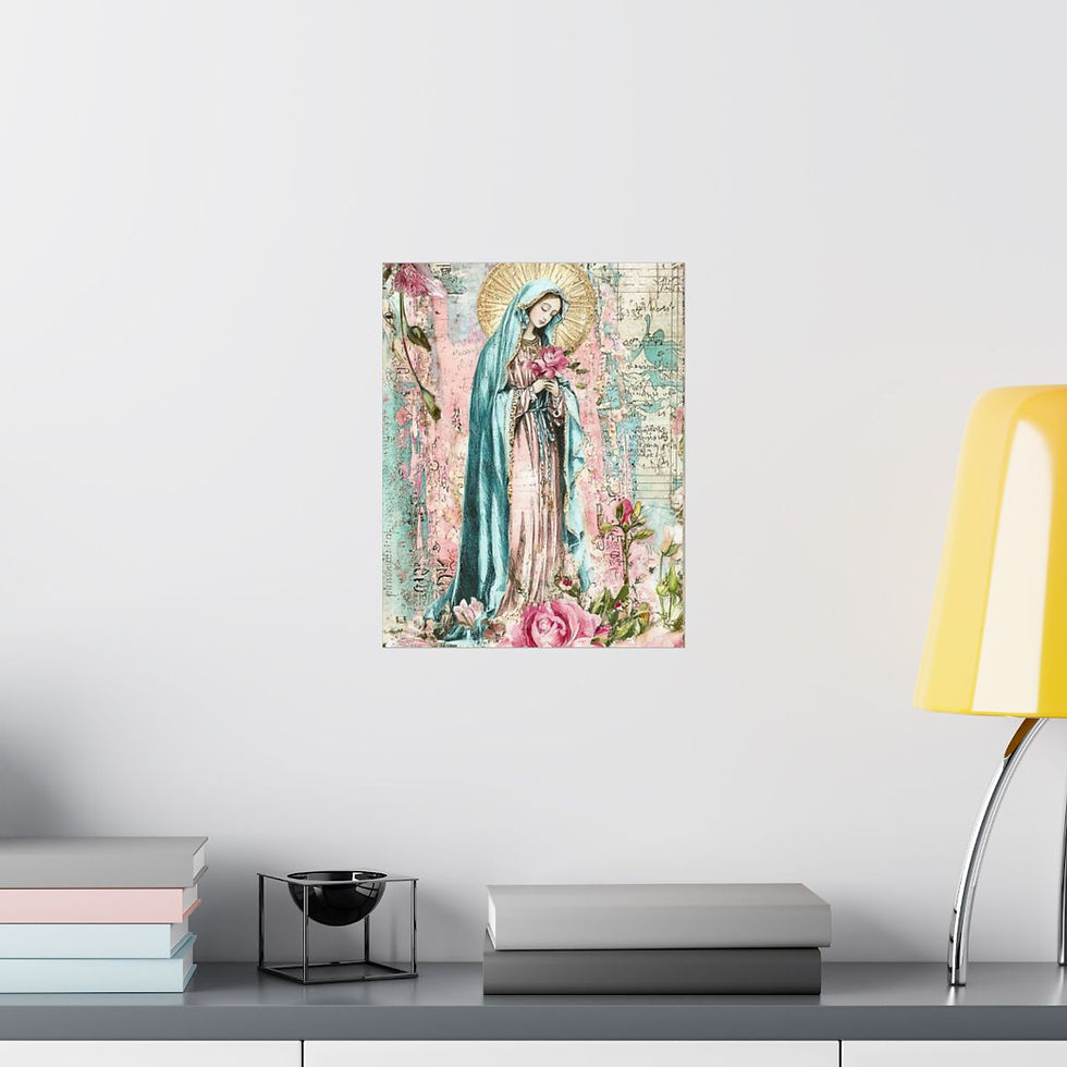 Thumbnail:  Shabby French Virgin Mary Print Praying Mother Mary Pink Roses Giclee Wall Art