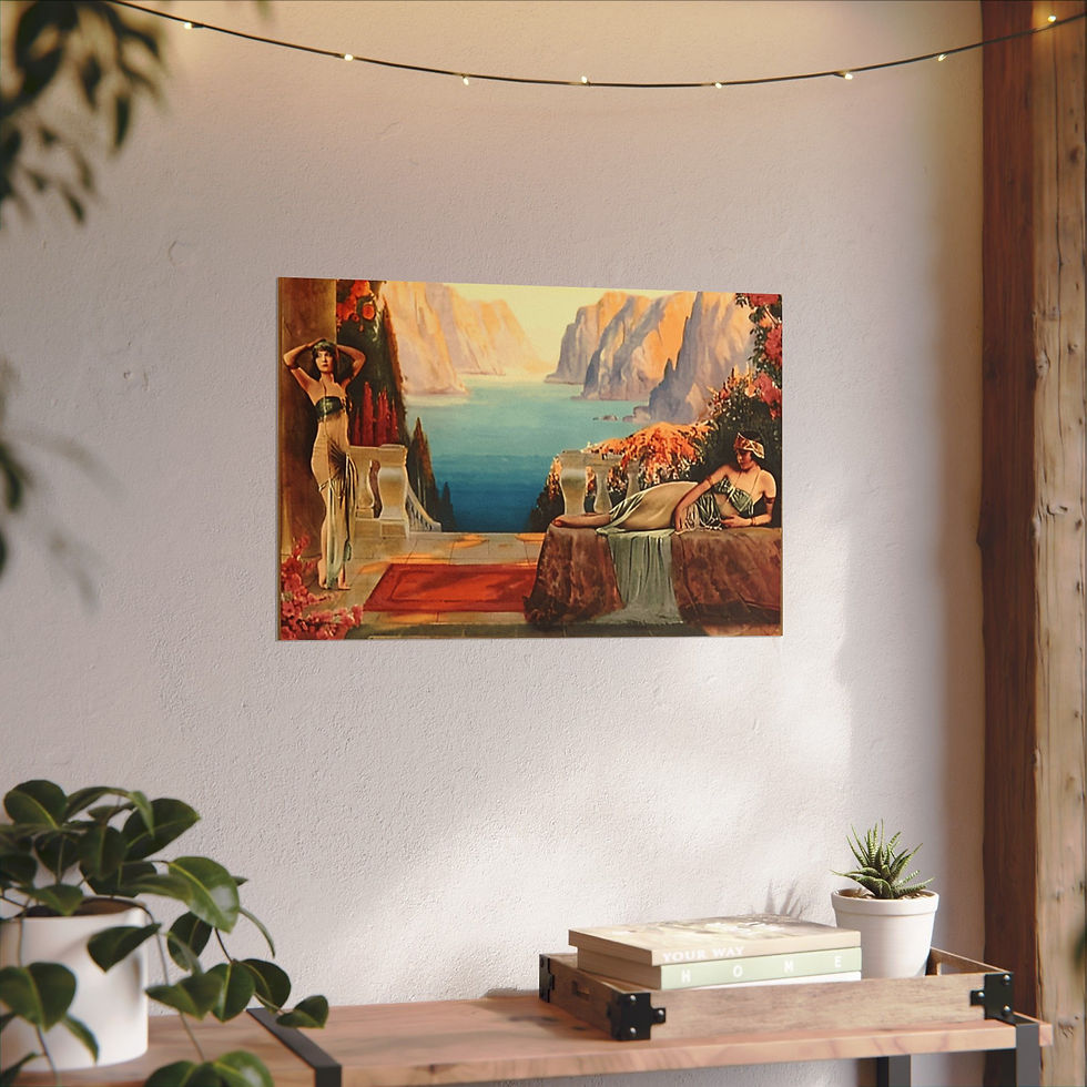 Thumbnail: Watercolor Print Art Deco Women Mountains Lake Flowers Atkinson Fox Style print