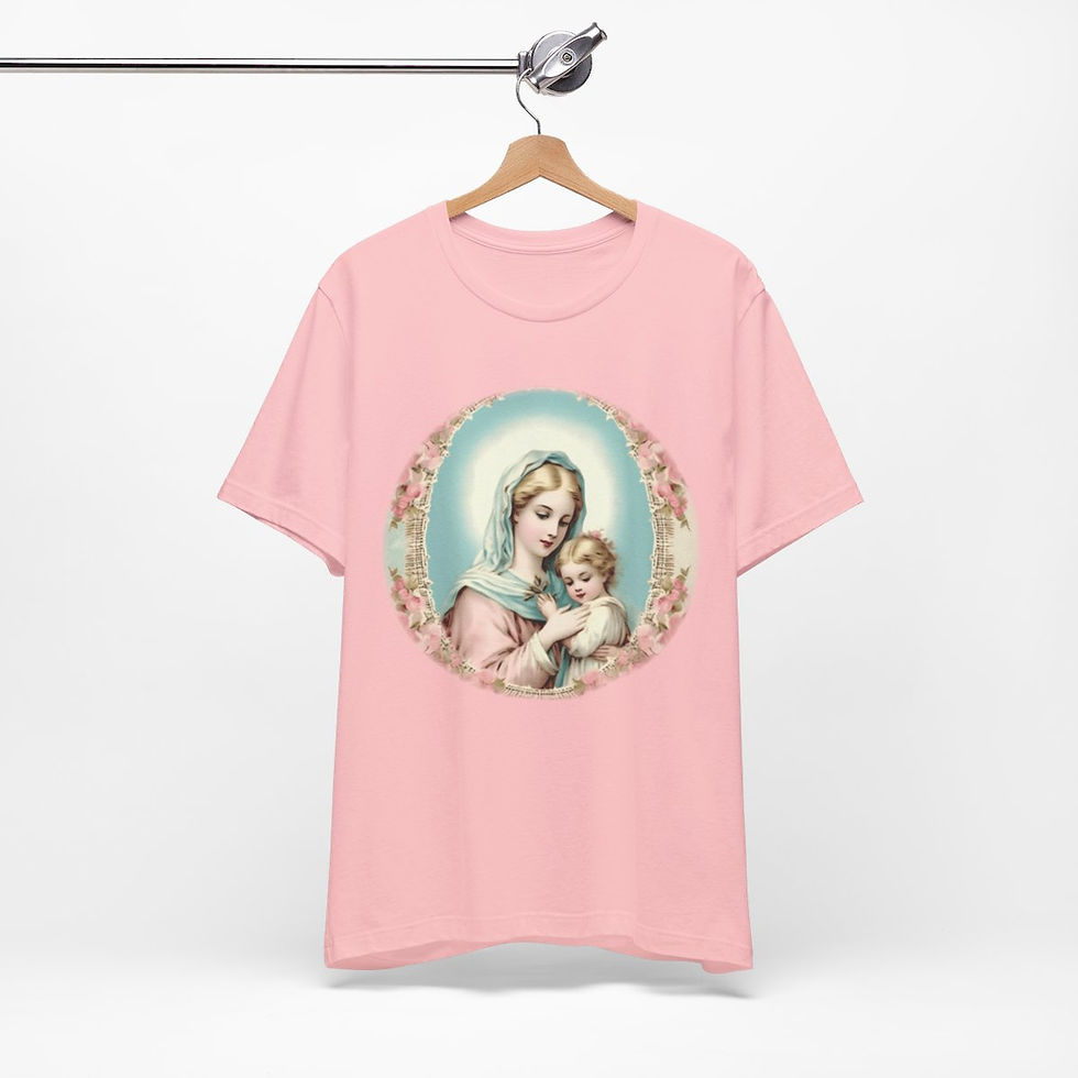 Thumbnail: Virgin Mary T-Shirt Shabby French Madonna and Child Art Tee Catholic Faith Gifts