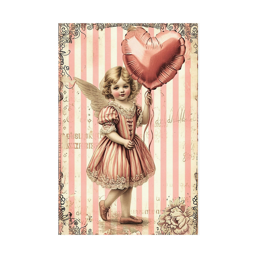 Thumbnail: Shabby Art Print Vintage Cherub Pink Roses Angel Artwork Romantic Decor