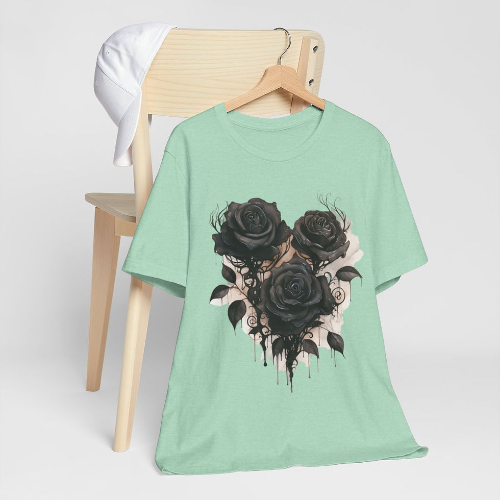 Thumbnail: Black Roses T-Shirt Gothic Tee Wearable Art Artistic Witchy Apparel