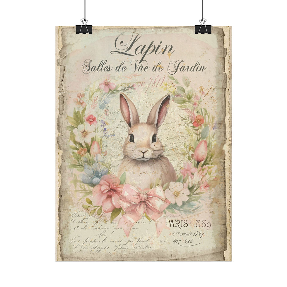 Thumbnail: Shabby Rabbit Print Vintage Bunny Art French Country Cottage Giclee wall decor