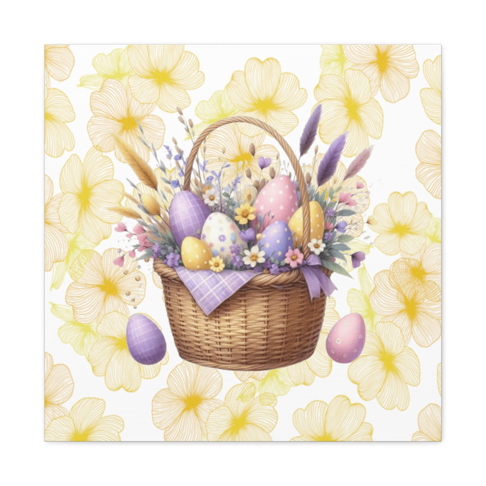 Thumbnail: Spring Canvas Art Basket of Eggs Print Yellow Purple French Country Easter Decor
