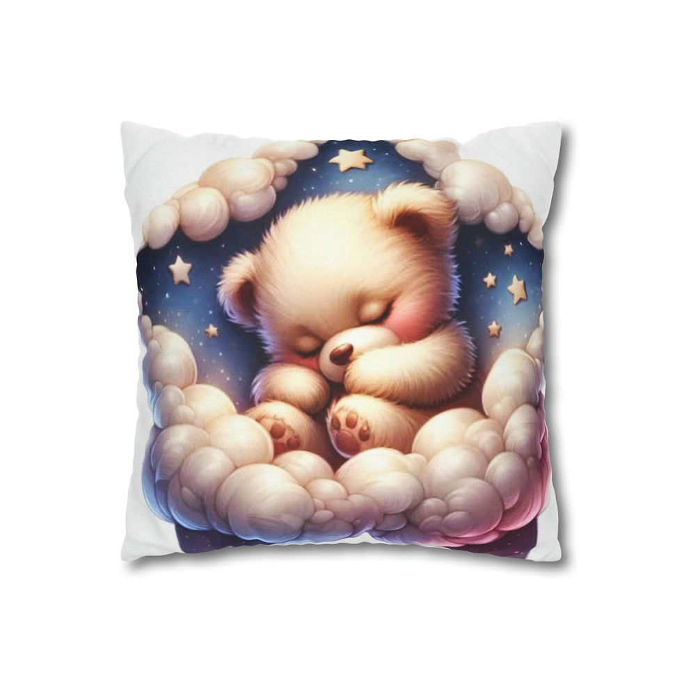 Thumbnail: Artistic Nursery Décor Throw Pillow Cover Sleepy Bear Starry Sky