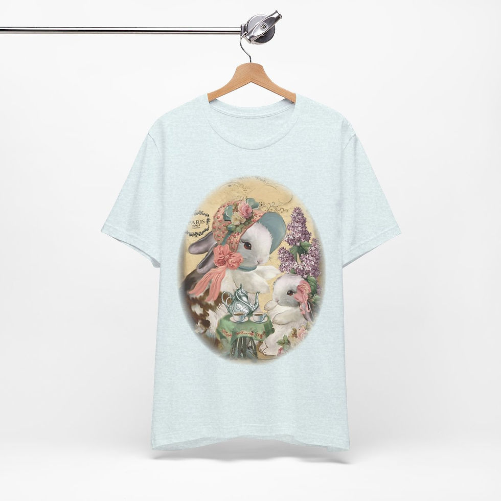 Thumbnail: Shabby T-Shirt Bunny having Tea Pink Roses Chic Art Tee Artistic Apparel & Gifts