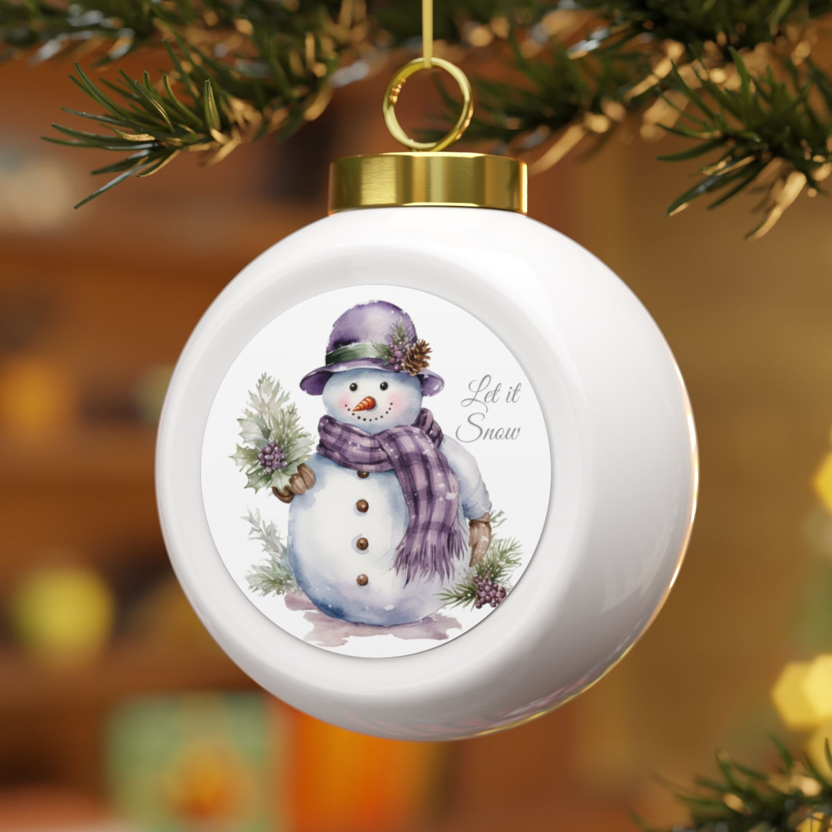Shabby Lavender Purple Snowman Christmas Ornament Let it Snow Holiday Decor 