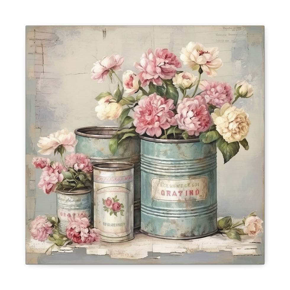 Thumbnail: Shabby French Country Canvas Art Jars Flowers Distressed Farmhouse Wall Decor