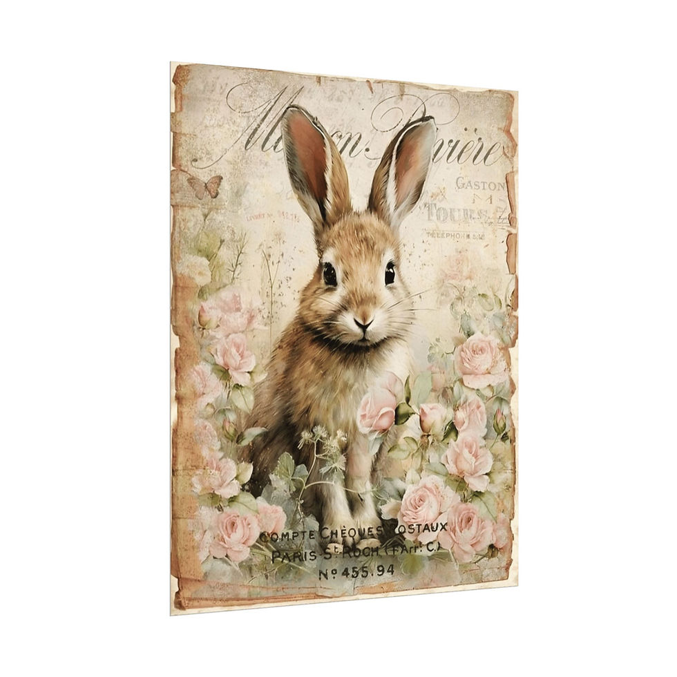 Thumbnail: French Country Rabbit Print Vintage Bunny Art Shabby Cottage Giclee wall decor
