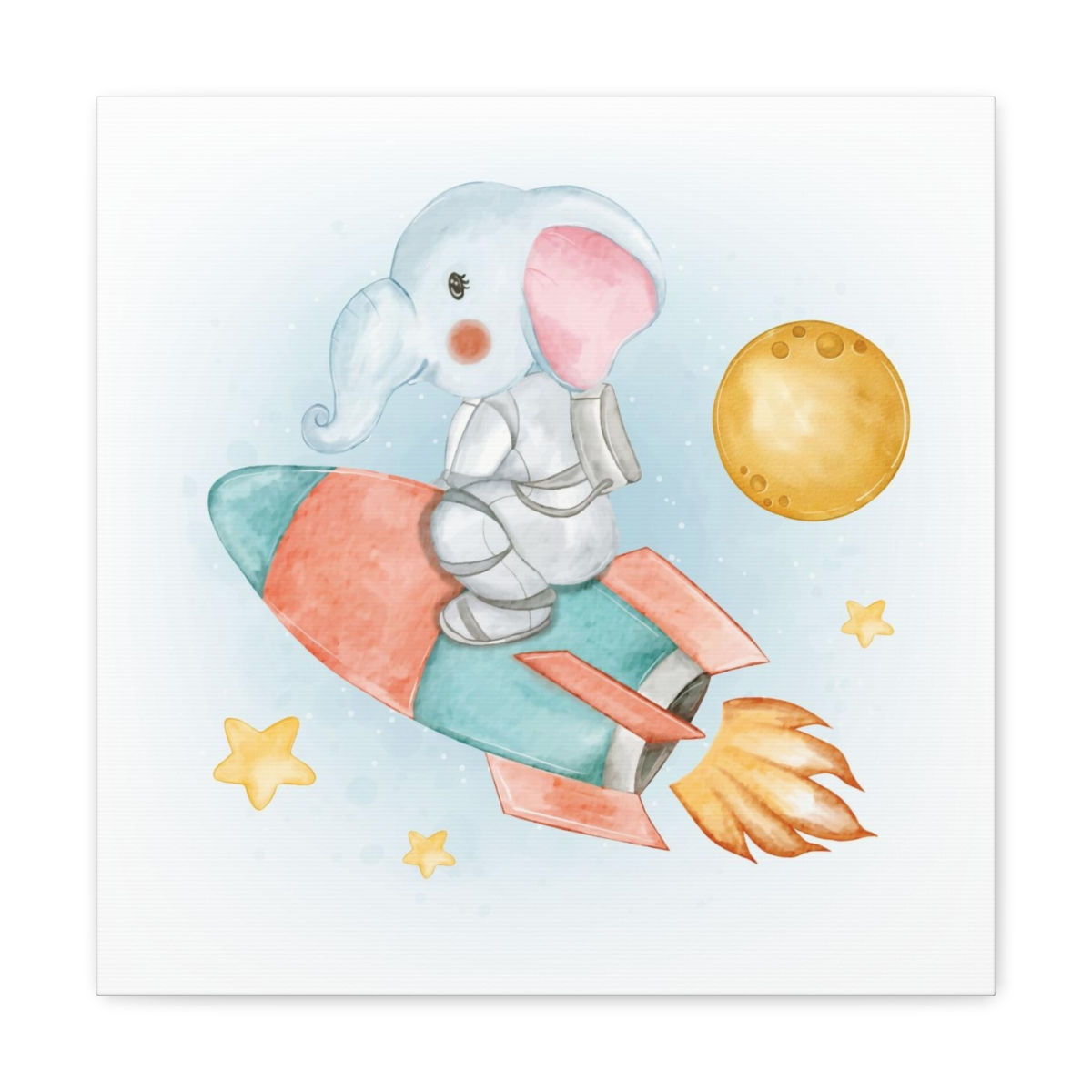 Boys Artistic Nursery Decor Canvas Art Watercolor Elephant Rocket Canvas Print 