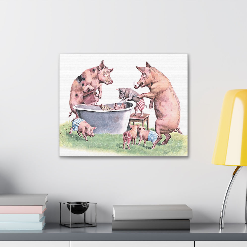 Thumbnail: Farmhouse Bathroom Canvas Art Pigs Piglets Taking a Bath Cottage decor 