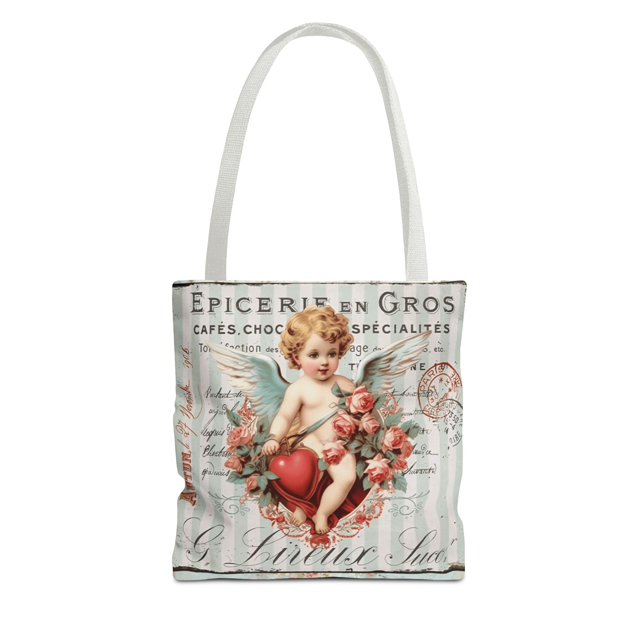 Shabby French Angel Tote Bag Vintage Cherub Art Pink Roses Artistic Gift 