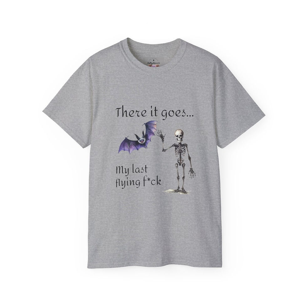 Thumbnail: Sarcastic T-shirt Skeleton and Bat Cotton Last flying f*ck Unisex Halloween Tee