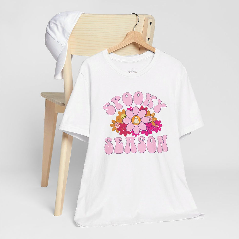 Thumbnail: Retro Halloween T-Shirt Spooky Season Pink Flowers Hippie Art Tee Trendy Apparel