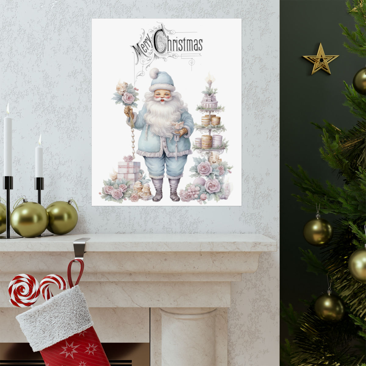 Nostalgic Vintage Christmas Decor Shabby Chic Santa Claus Art Print 