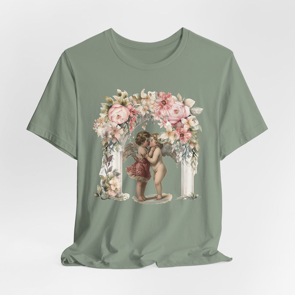 Thumbnail: Kissing Cherubs T-Shirt Shabby Cupid Pink Roses Artistic Gift Valentines Day Tee