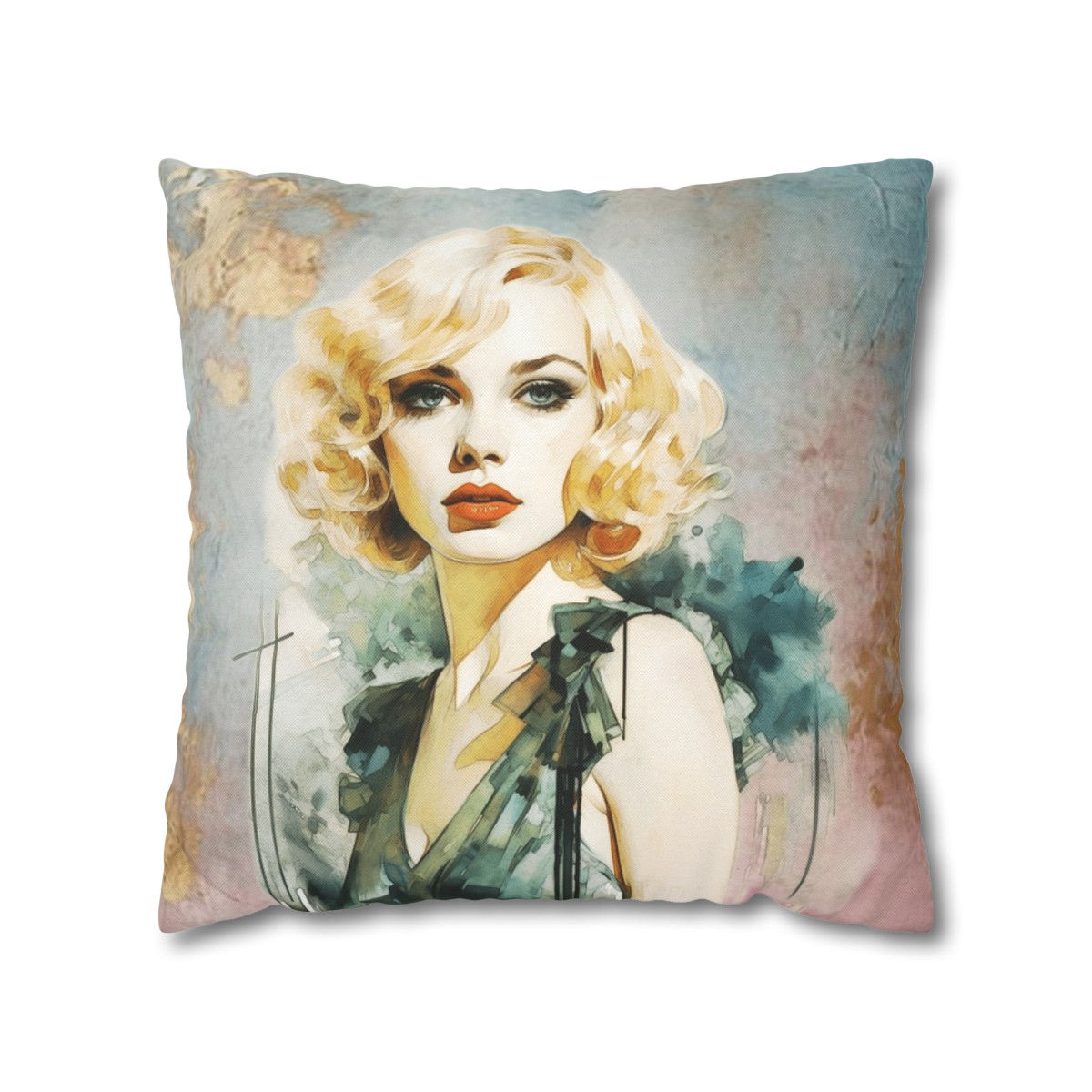 Art Deco Glam Throw Pillow Cover Retro Woman Flapper Artistic Statement Decor