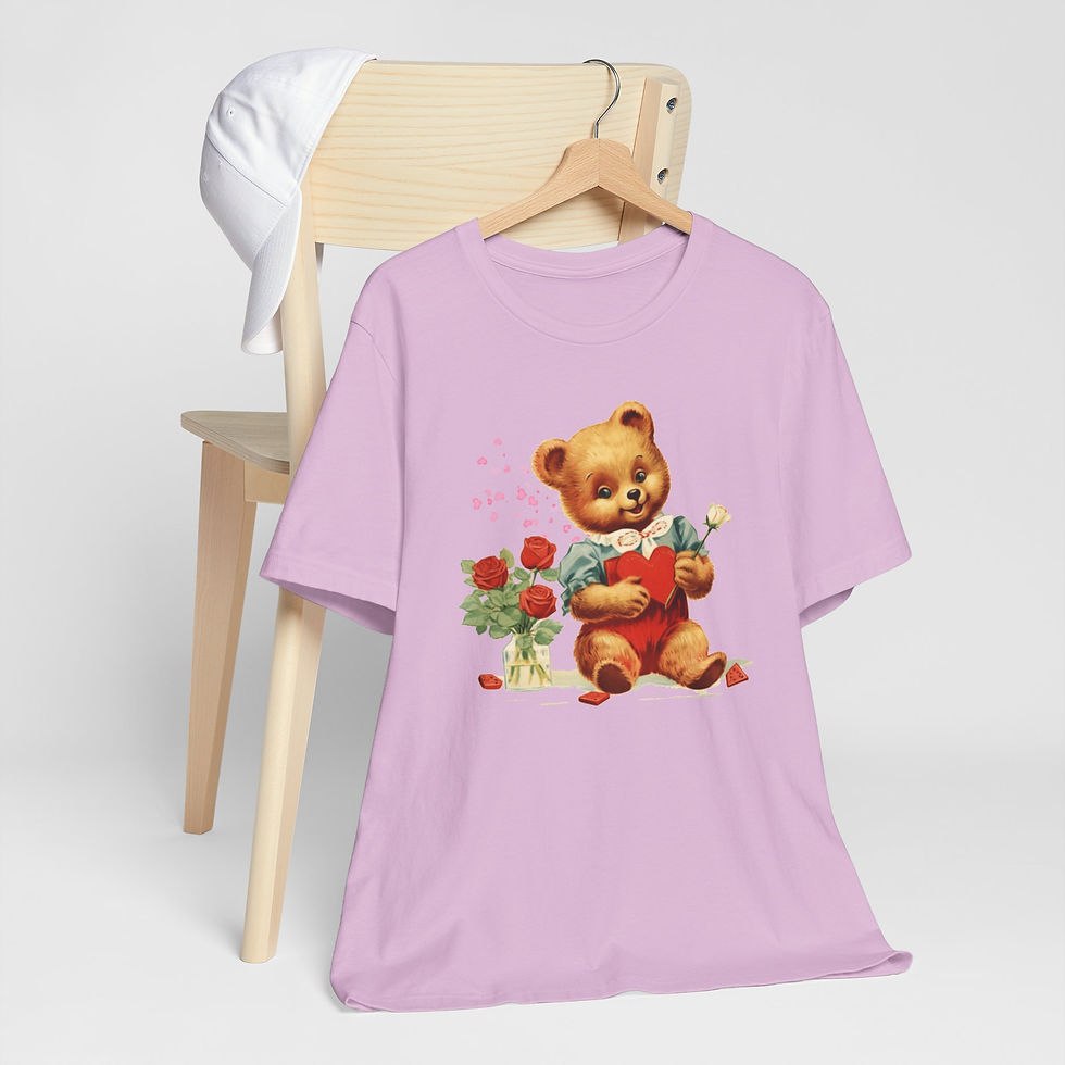 Thumbnail: Shabby Bear T-Shirt Roses and Hearts Valentine's Day Artistic Bear Lover Gift 