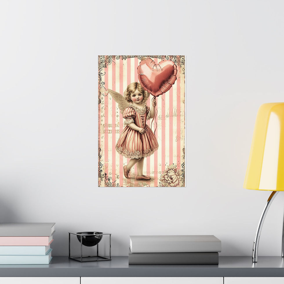 Thumbnail: Shabby Art Print Vintage Cherub Pink Roses Angel Artwork Romantic Decor