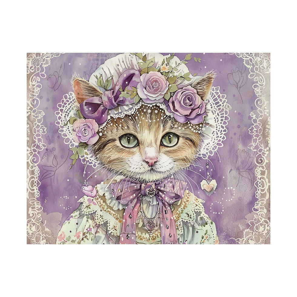 Shabby Cat Art Print - Victorian Cat in Bonnet Cat Lover gift Vintage Wall Decor