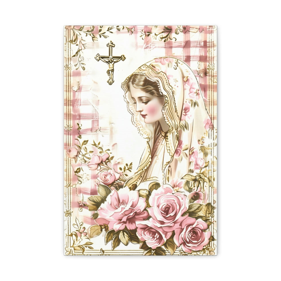 Thumbnail: Shabby Virgin Mary Canvas Art Vintage Pink Pastel French Country Wall Decor 