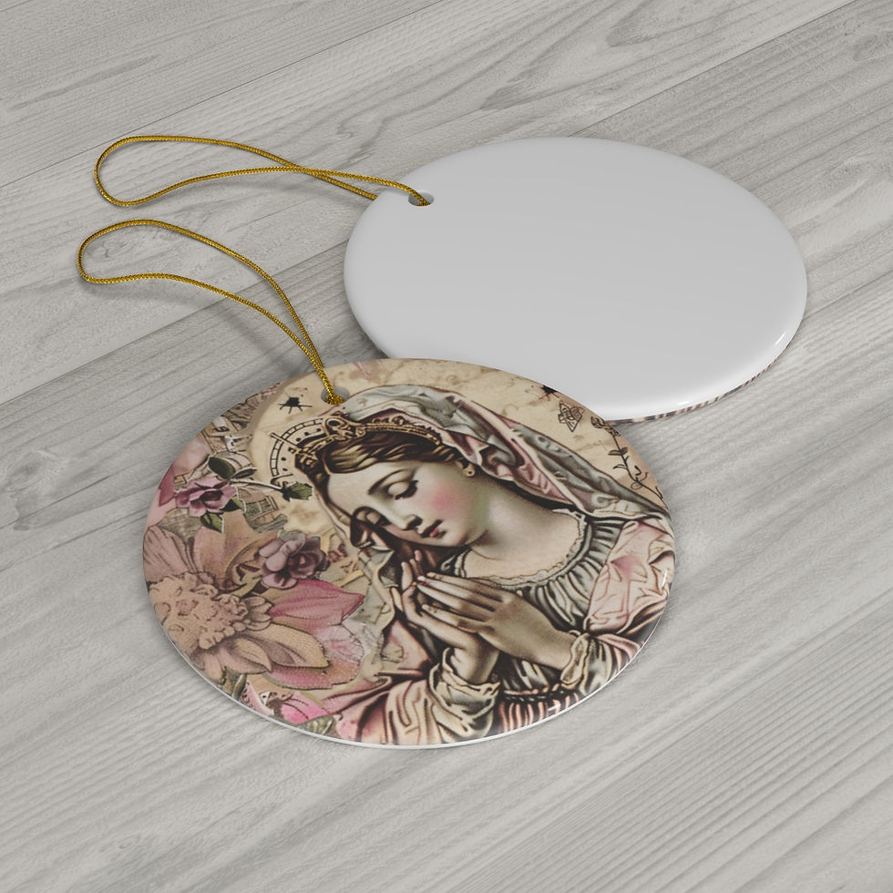 Thumbnail: Praying Virgin Mary Ornament Ceramic Christmas Tree Pink Decor Catholic Gifts