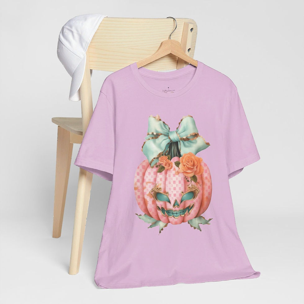 Thumbnail: Halloween T-Shirt Creepy Pink Pumpkin Shabby Roses Art Tee Trendy Apparel Gift