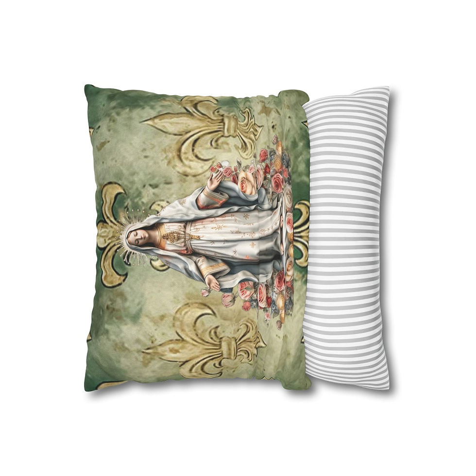 Thumbnail: Shabby Distressed Virgin Mary Roses Throw Pillow cover Religious Home Decor 