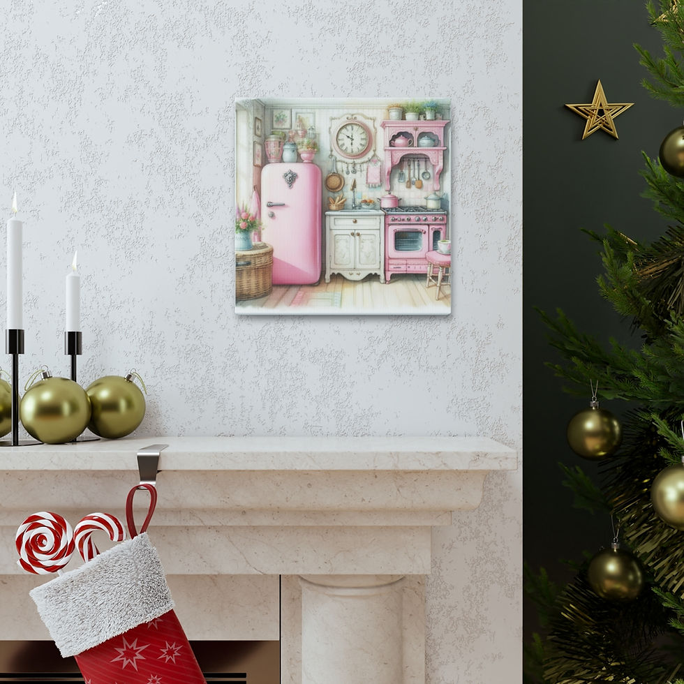 Thumbnail: Pink Retro Kitchen Art Shabby Cottage Farmhouse Kitchen Art Canvas Wall decor