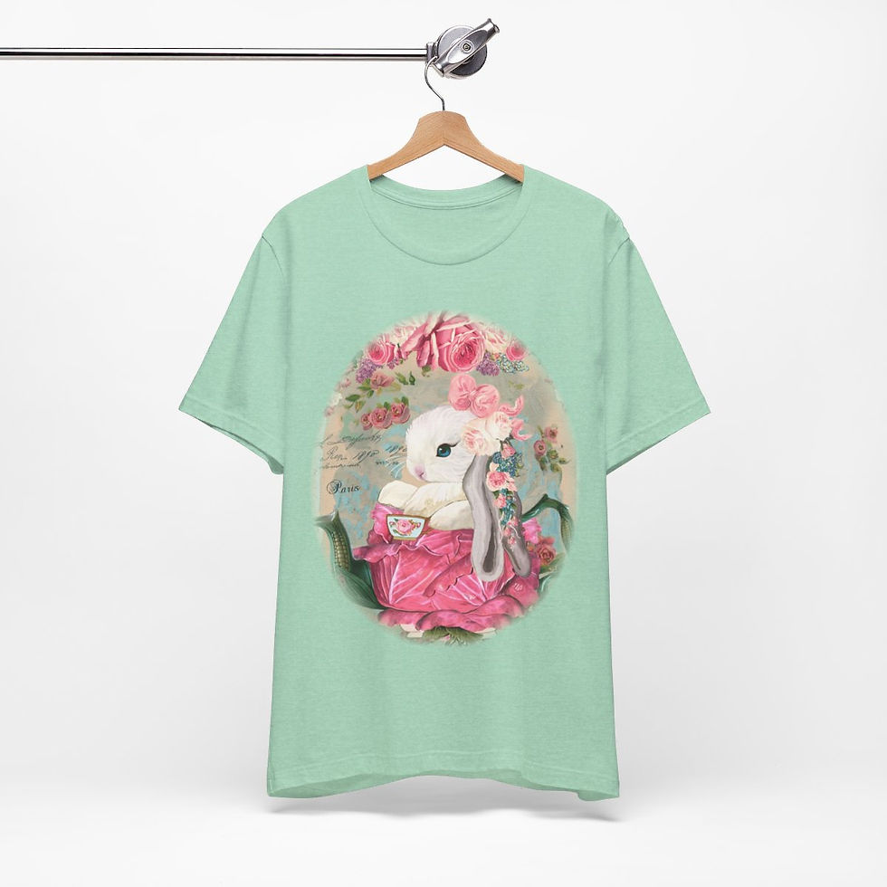 Thumbnail: Shabby T-Shirt Bunny having Tea Pink Roses Chic Art Tee Artistic Apparel & Gifts