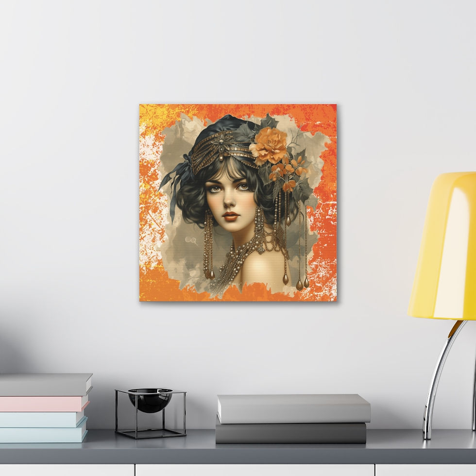 Thumbnail: Vintage Art Deco Women Canvas Art French Flapper Fashion Print BOHO Wall Decor 