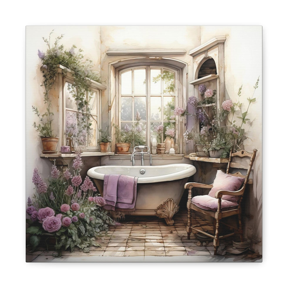 Thumbnail: Vintage Shabby Bathroom Art Victorian Tub Lavender French Country Canvas Print