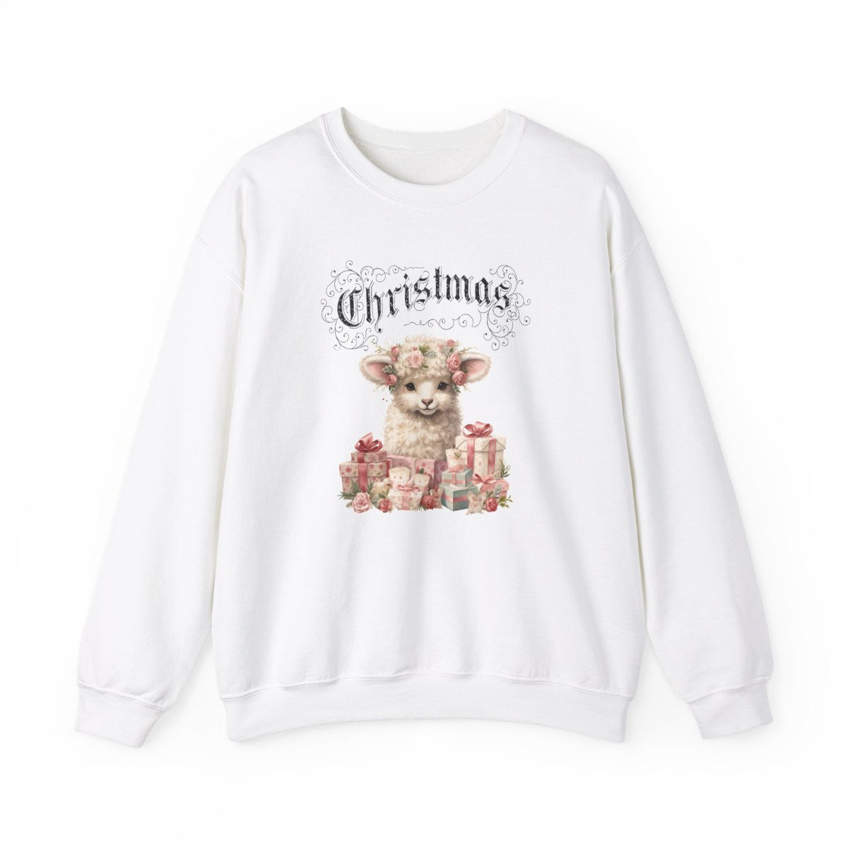 Vintage Lamb Christmas Sweatshirt Shabby Pink Roses Lamb Wearable Art Shirt