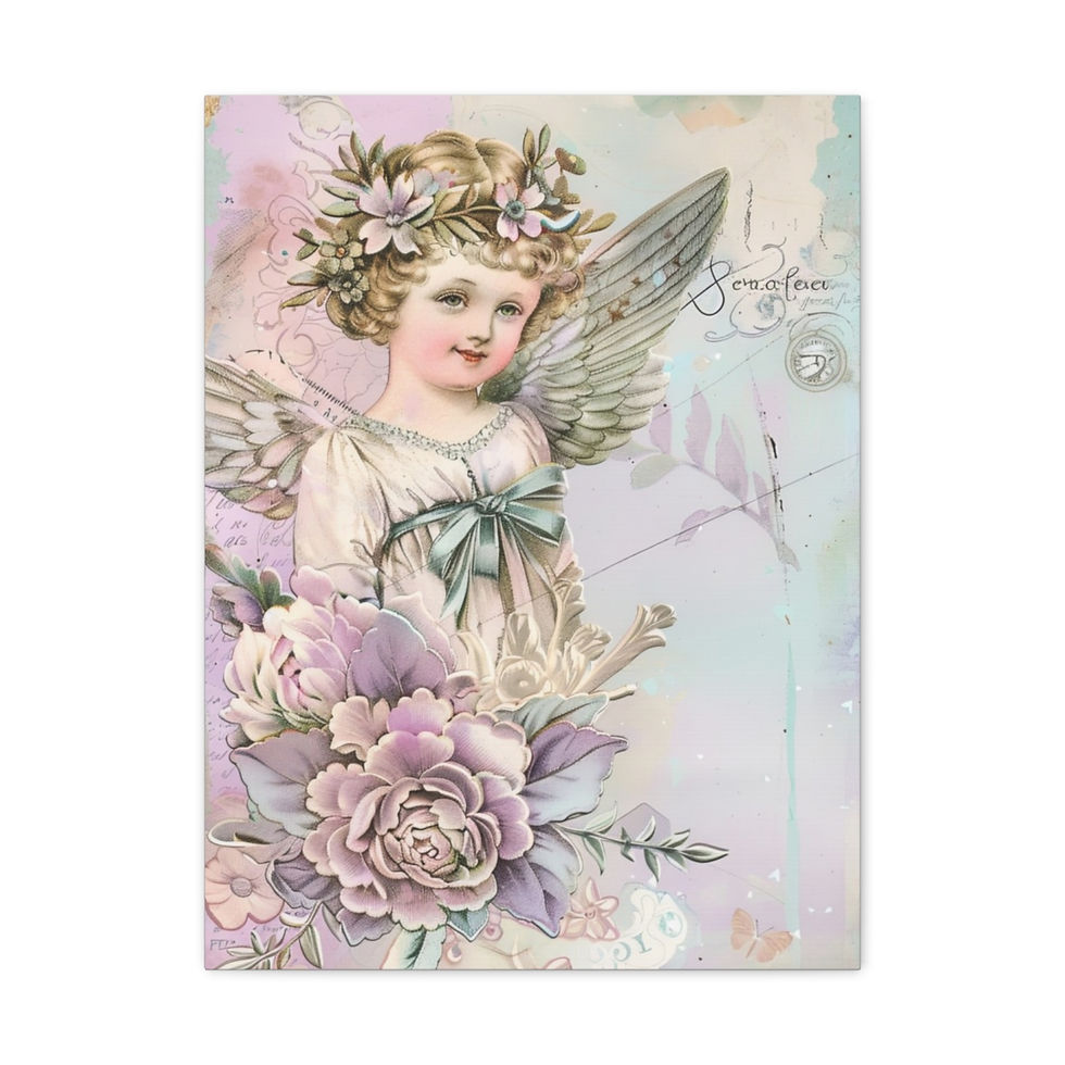 Thumbnail: Shabby Angel Canvas Art Pastel Vintage Distressed French Victorian Cherub Decor 