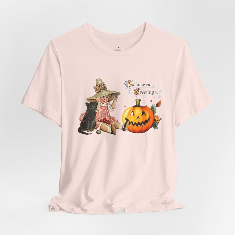 Thumbnail: Vintage Halloween T-Shirt Witch Black Cat Pumpkin Retro Art Tee Trendy Apparel