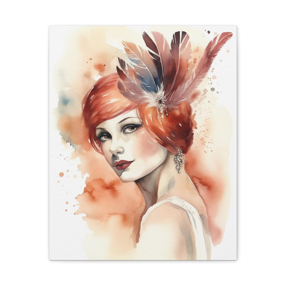 Art Deco Watercolor Boho Flapper Artwork Canvas Gallery Wrap French Wall Decor