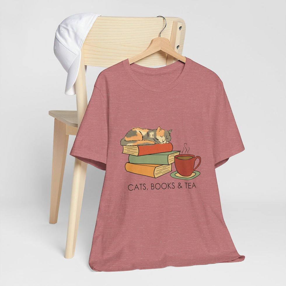 Thumbnail: Wearable Art T-Shirt Cats Books and Tea Expressive Apparel Funny Gifts