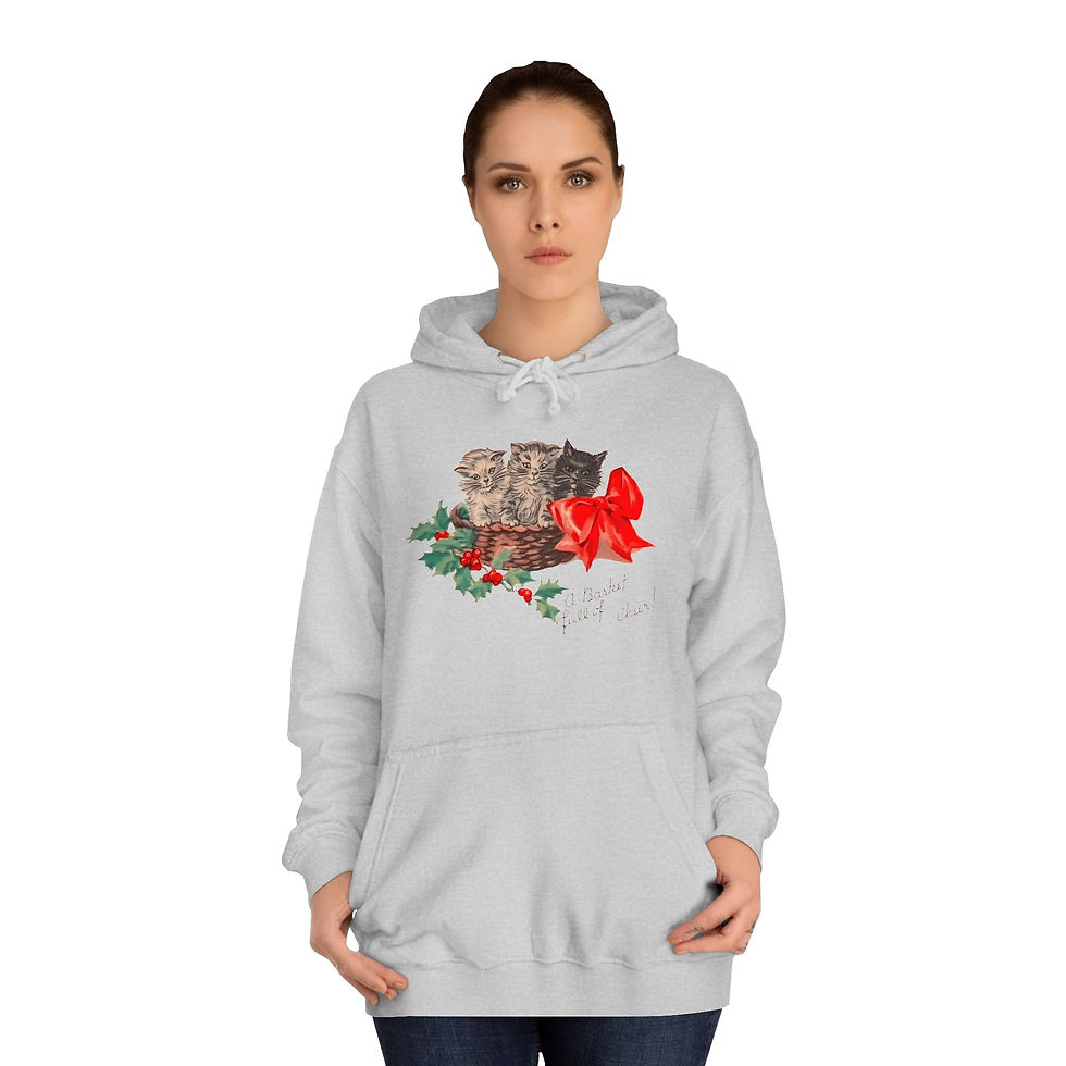 Thumbnail: Retro Christmas Kittens Hoodie Holiday Sweatshirt w/Pockets Cozy Winter Apparel 