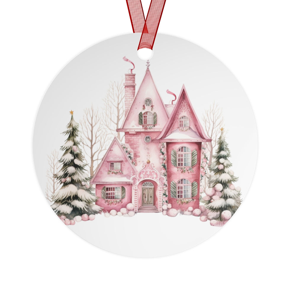 Thumbnail: Artistic Christmas Ornament Snowy Victorian House Shabby Pink Christmas Decor