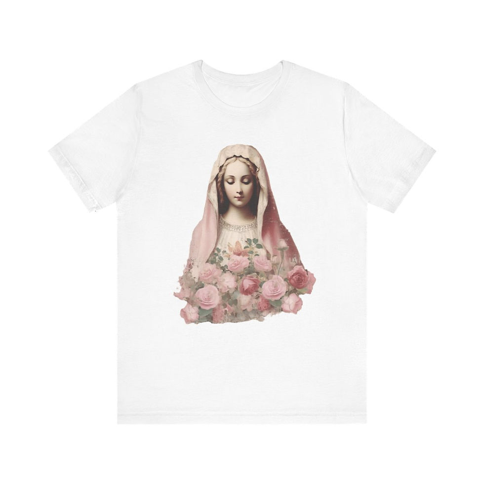 Thumbnail: Virgin Mary T-Shirt Shabby Pink Roses Ave Maria Art Tee Catholic Faith Gifts