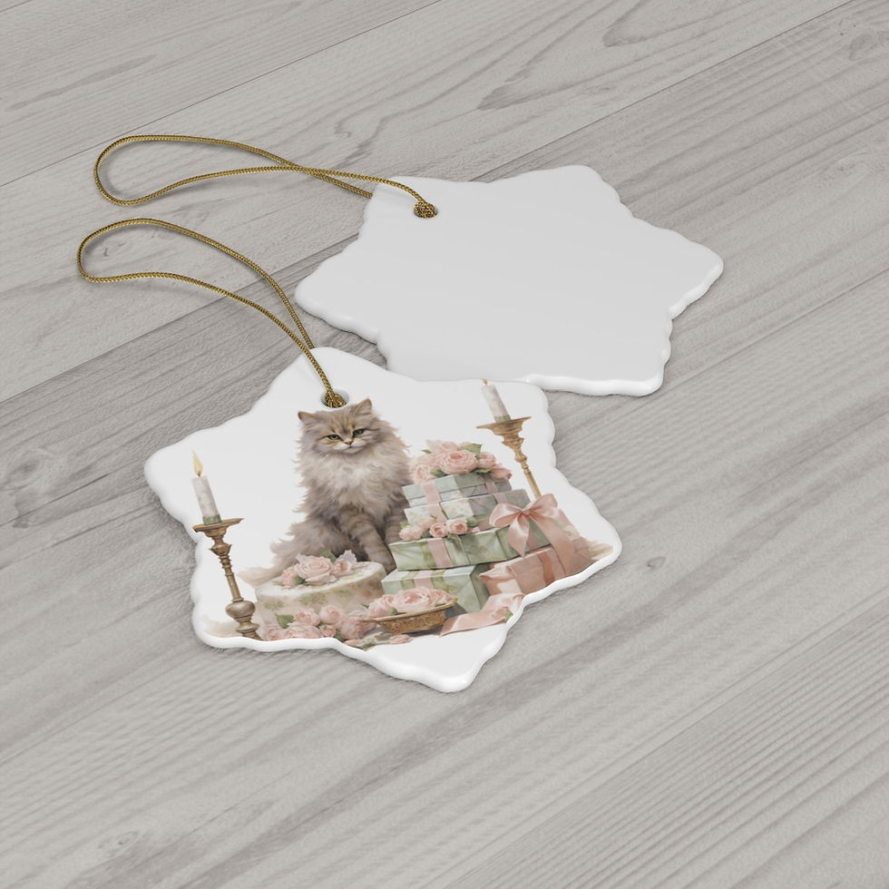 Thumbnail: Shabby Kitten Christmas Ornament Pastel Cottage Pink Roses Victorian Cat Gift