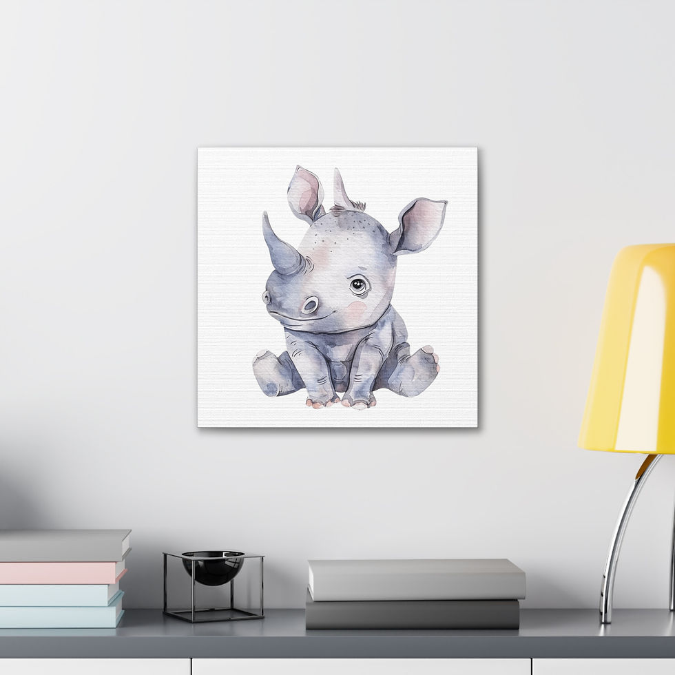 Thumbnail: Safari Animals Nursery Decor Rhino Watercolor Canvas Art Print Baby Toddler 