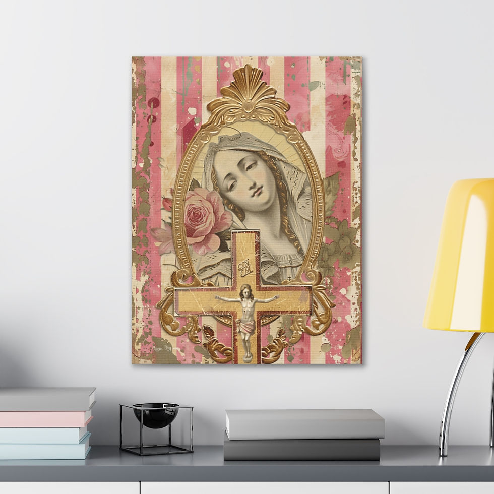 Thumbnail: Shabby Pink Virgin Mary Canvas Art Vintage Style Religious Artwork Cottage Decor
