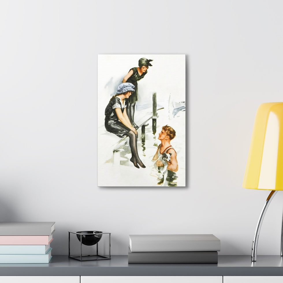 Thumbnail: Vintage Canvas Art Harrison Fisher Victorian Woman Man Dog Beachy Wall Decor 