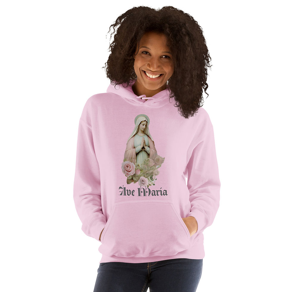 Thumbnail: Artistic Praying Virgin Mary Sweatshirt with Pockets, Catholic Hoodie, Ave Maria