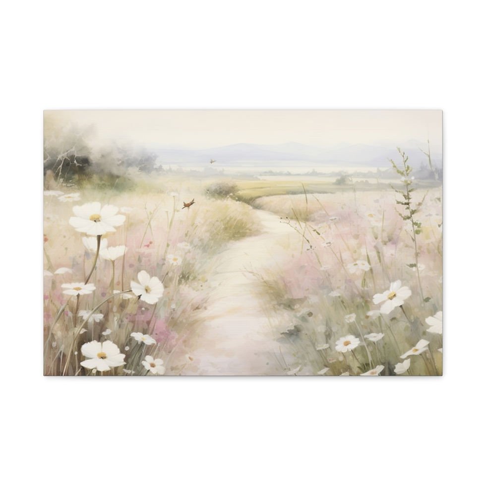 Thumbnail: Meadow of Daisies Canvas Art Misty Mountain Landscape Watercolor Wall Decor 