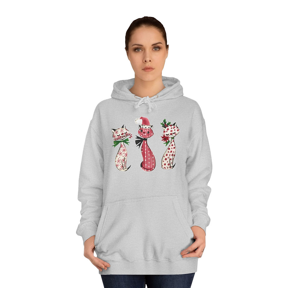 Thumbnail: Retro Christmas Cats Hoodie Holiday Sweatshirt w/Pockets Cozy Winter Apparel 