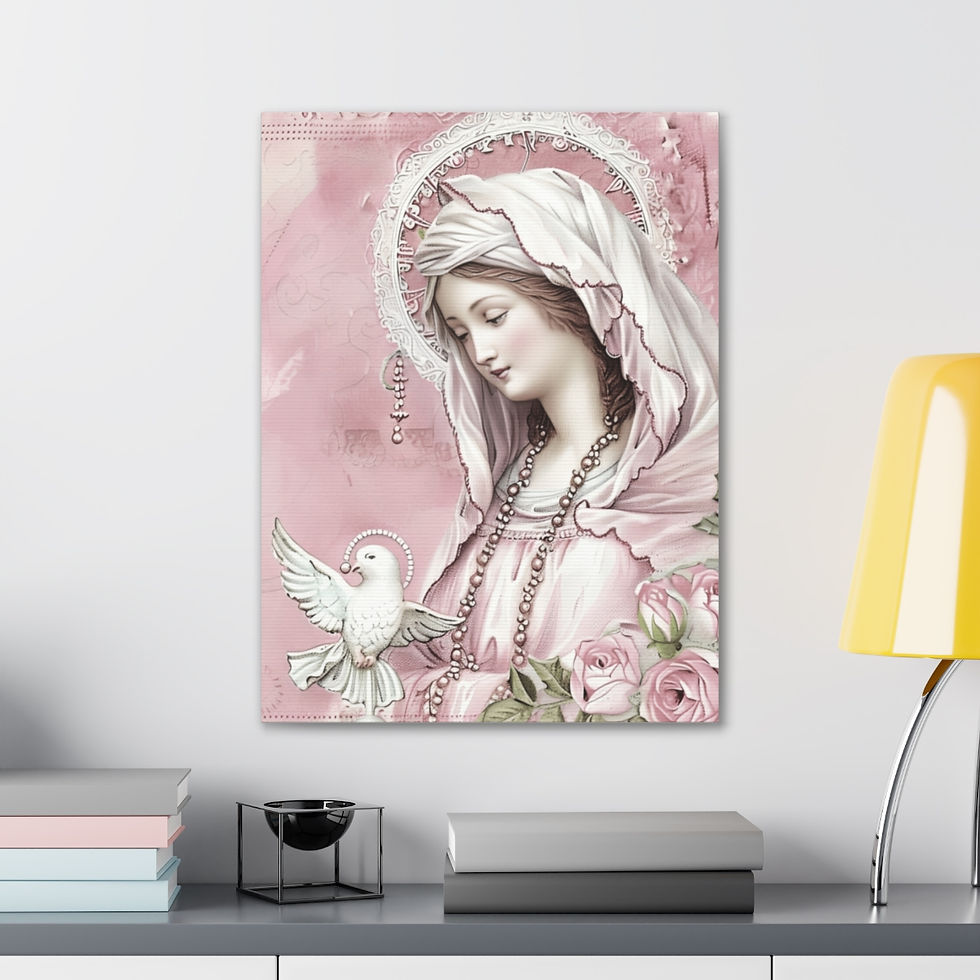 Thumbnail: Shabby Virgin Mary Canvas Art Vintage Green & Pink Roses Pastel Religious Decor